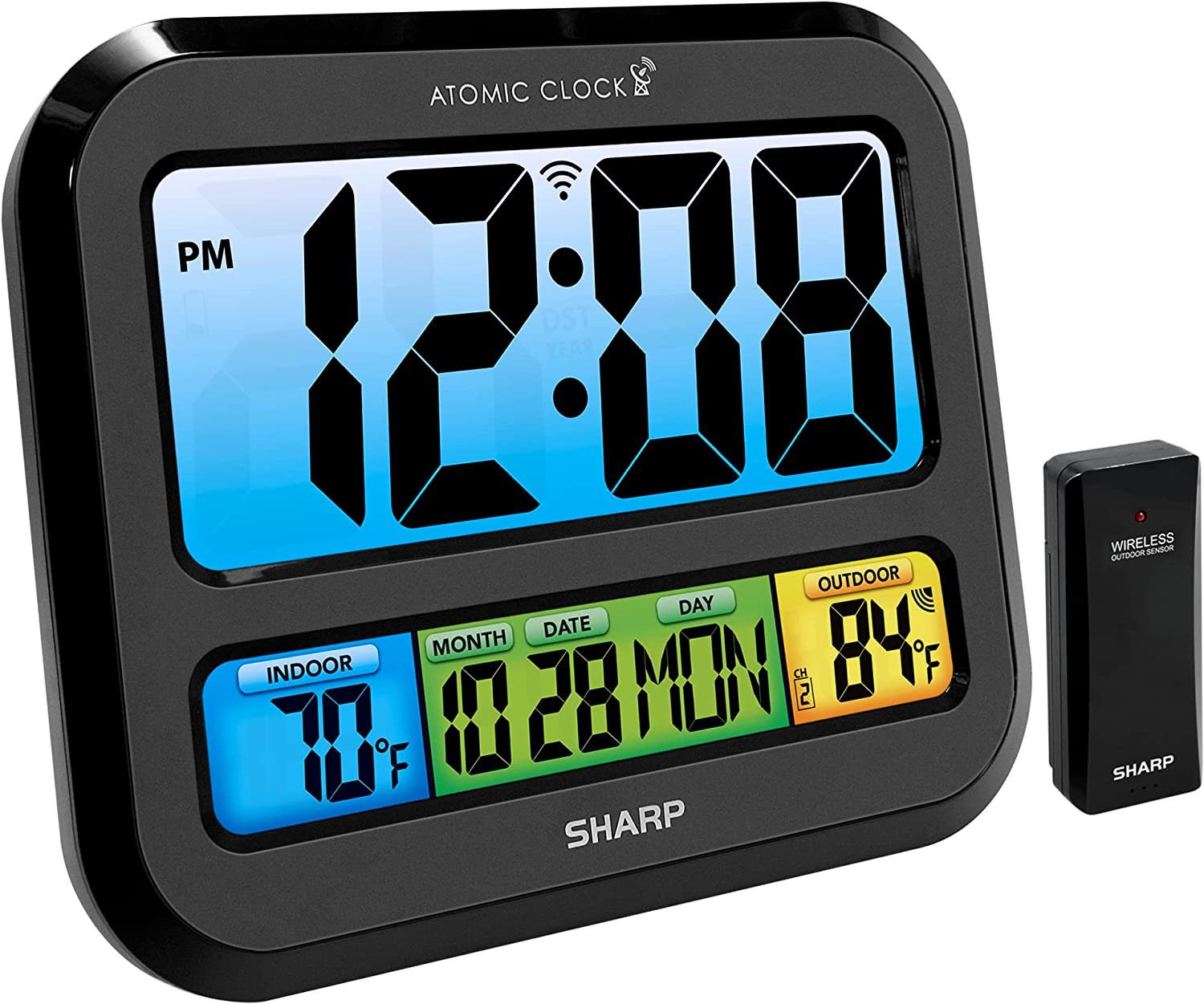 SHARP Atomic Clock with Bright Color Display, Atomic Accuracy, Jumbo 3" Easy to
