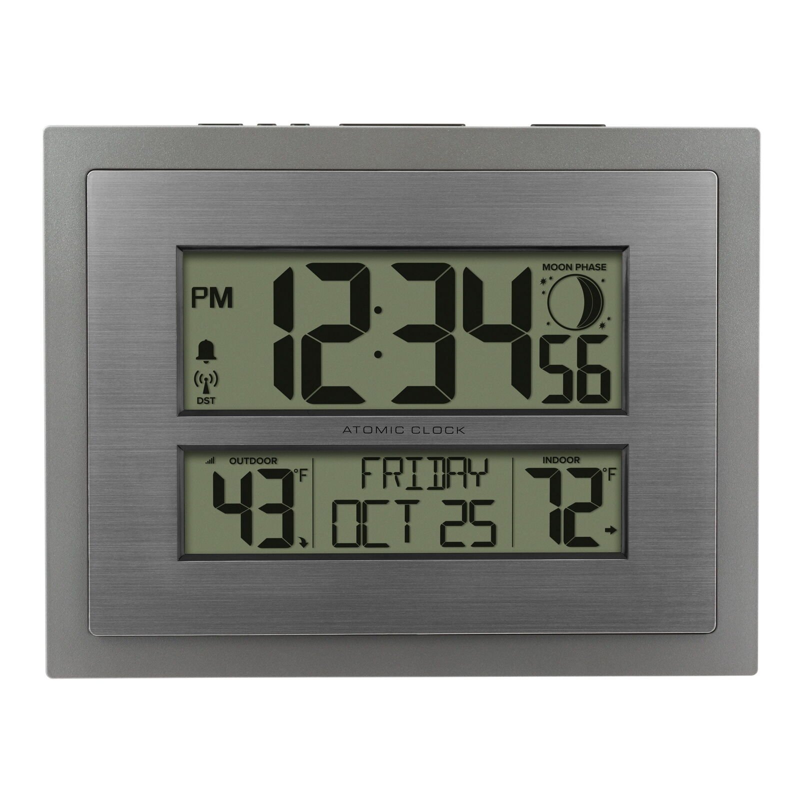 Silver Atomic Wall/Table Clock with Moon Phase & Calendar