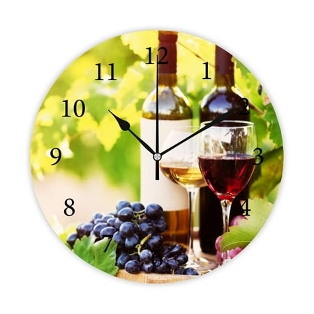 SKYSONIC Round PVC Wall Clock,Tasty Wine,Wall Clock 10 Inch Silent Non Ticking Quality Quartz Battery Operated Digital Round Easy to Read for Home Office Kitchen Decorative