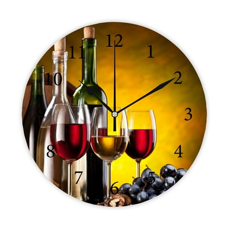 SKYSONIC Round PVC Wall Clock,Wine Bottle,Wall Clock 10 Inch Silent Non Ticking Quality Quartz Battery Operated Digital Round Easy to Read for Home Office Kitchen Decorative