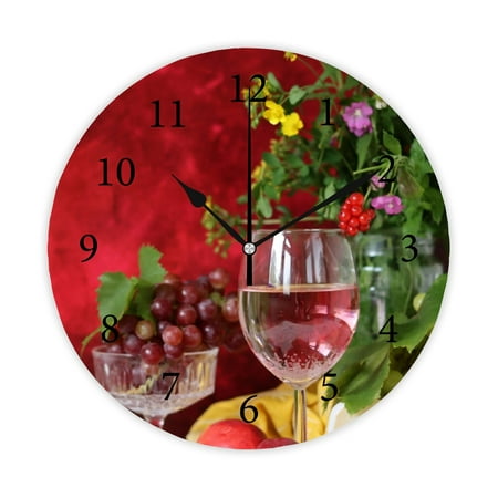 SKYSONIC Round PVC Wall Clock,Wine,Wall Clock 10 Inch Silent Non Ticking Quality Quartz Battery Operated Digital Round Easy to Read for Home Office Kitchen Decorative