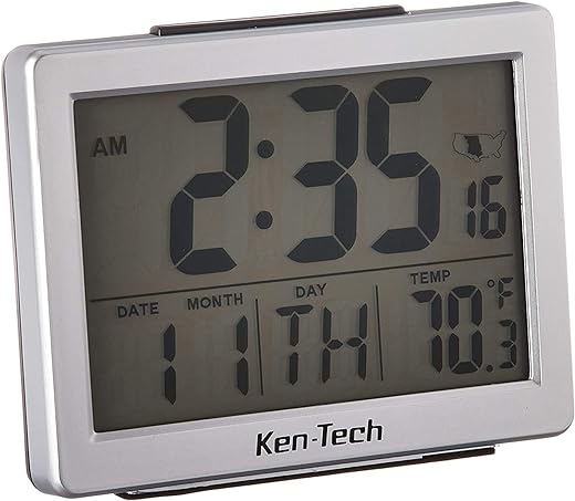 Sonnet Ken-Tech T-4652 Atomic Radio Controlled LCD A larm Clock, 1.5-Inch, Black Blue Light