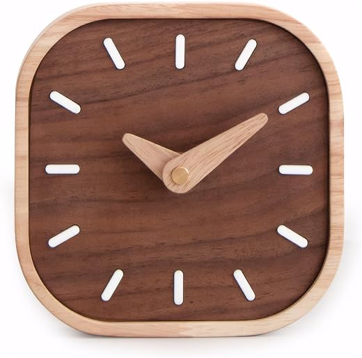 Table Clock - 5.3in Wooden Table Clocks for Living Room,Silent Non-Ticking Small Desk Clock Perfect for Bedroom, Bedside, Desk