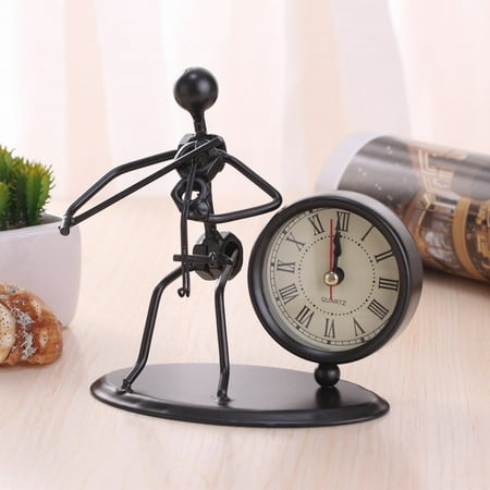 Tantouec Desk Decor, Creative Iron Stainless Steel Small Desk Clock Iron Retro Personality Clock Gift Birthday Gift Iron Table Alarm Clock with Musical Instruments Gadgets Decoration Craft