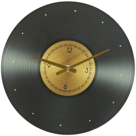 The Novogratz 20 Black Glass Musical Notes Record Style Wall Clock