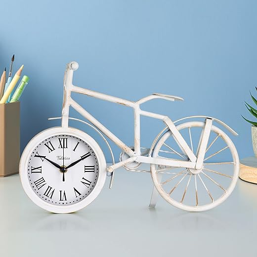 Tulivios Bicycle Office Desk Clock Silent,Perfect for Room Decor,Home Décor,Bedroom Decor,Ideal for Small Desk, Bedside Table,Shelf Decor,Vintage & Farmhouse Style,Digital Clock