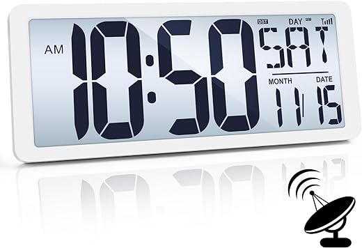 TXL Atomic Clock with Backlight, 14.2 Digital Wall Clock Large Display, Battery Operated Digital Alarm Clock with Day, Date & Temperature, Count Up Down Timer Clock for Home, Office