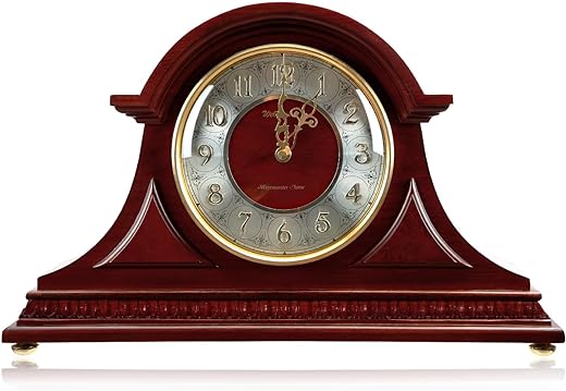 TXL Mantel Clock with Chimes 16.3 Silent Decorative, Wood Desk Clock Battery Operated, Vintage Tabletop Clock for Living Room Office Kitchen Shelf & Home Decor Gift, T20160