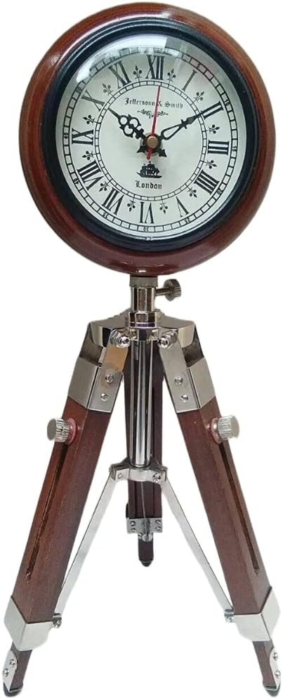 UNG 12"_30cm Stylish Wooden Floor Clock with Tripod Stand for Home and Office Decorative Collectible Battery Operated Roman Numerical Analog Clock Gift by Unique Nautical Gallery