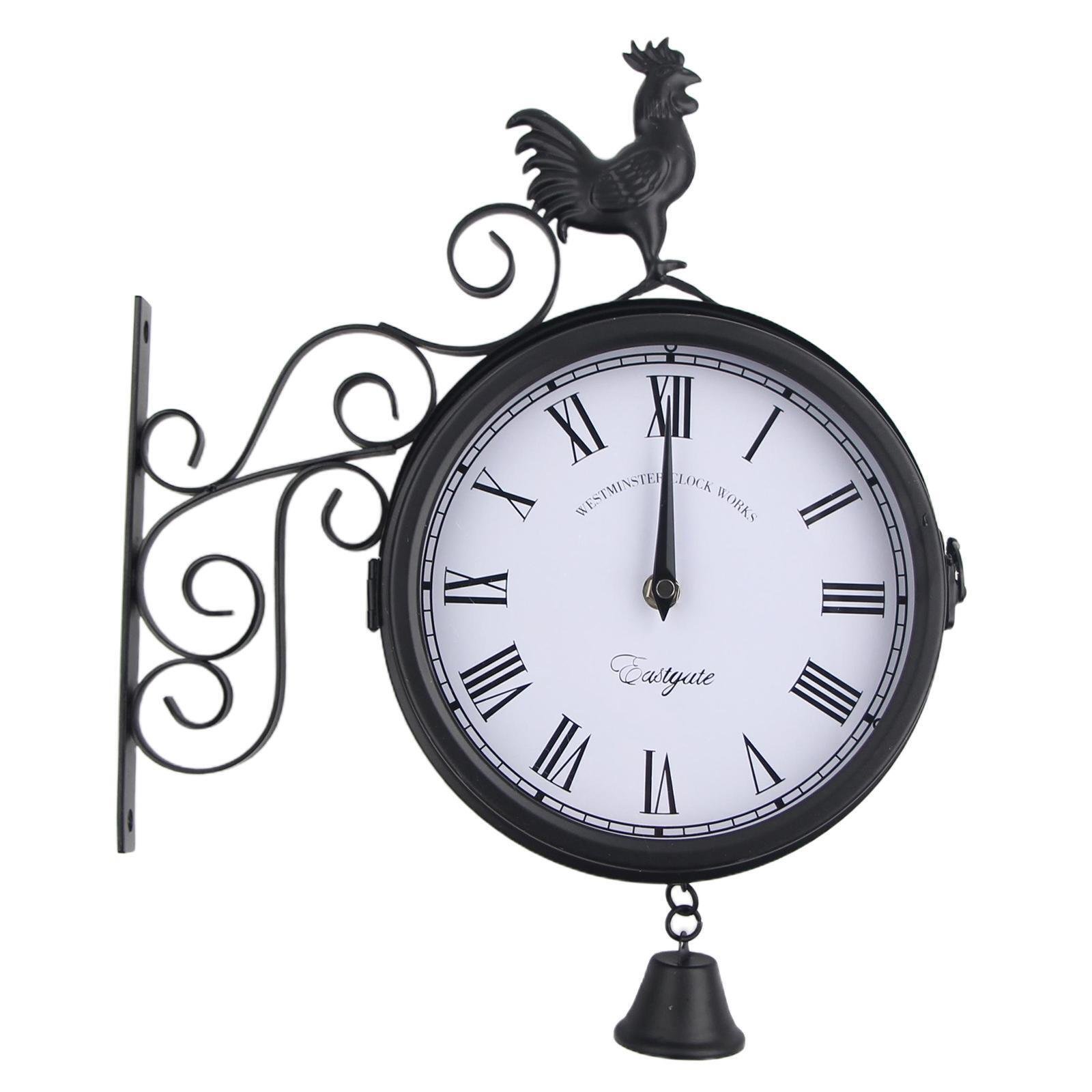 Vintage- Double Sided Wall Clock Wrought Iron -Look Wall