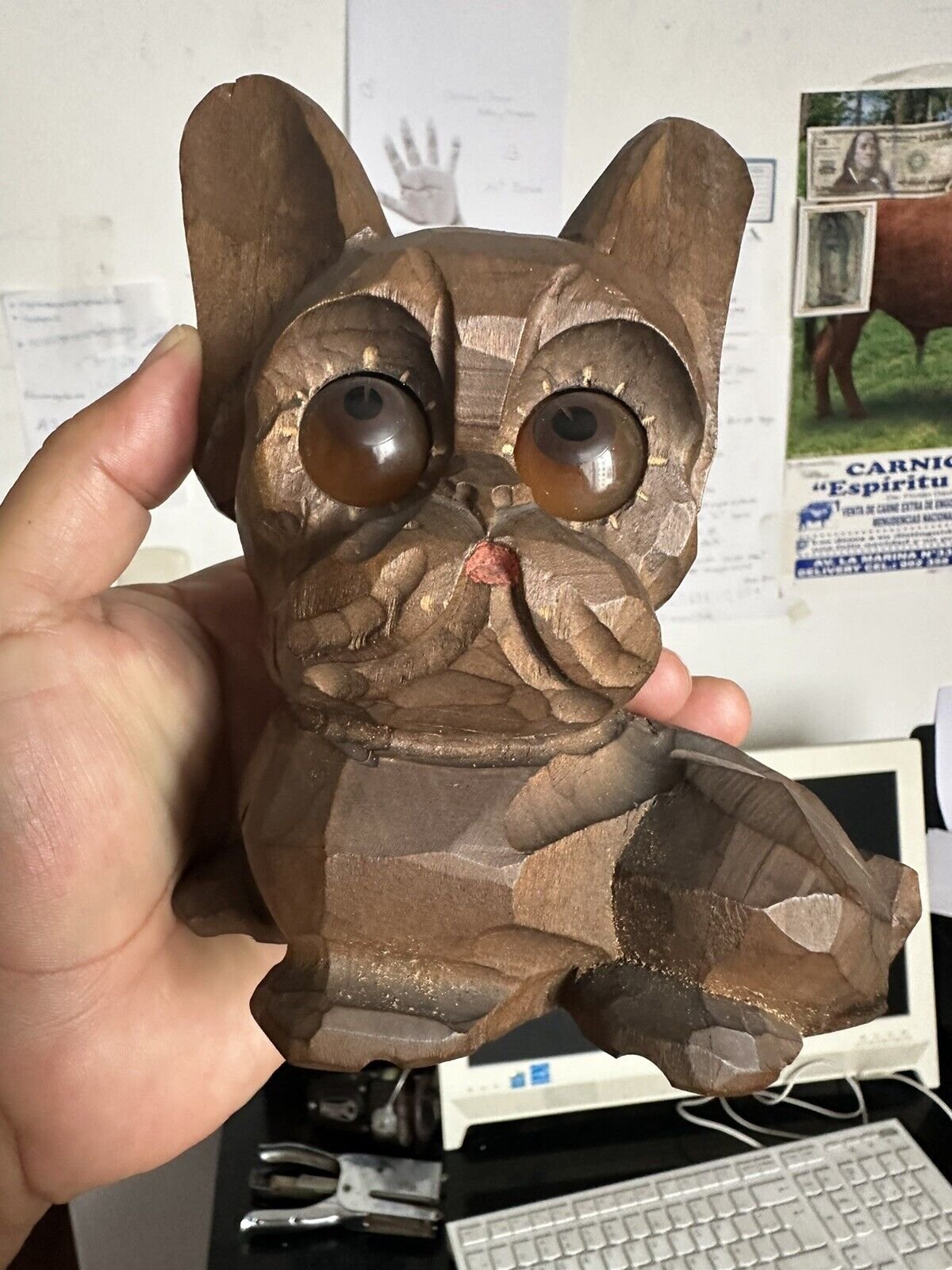 VINTAGE 1930’S GERMAN CARVED WOOD DOG CLOCK MOVING EYES INDICATING THE TIME
