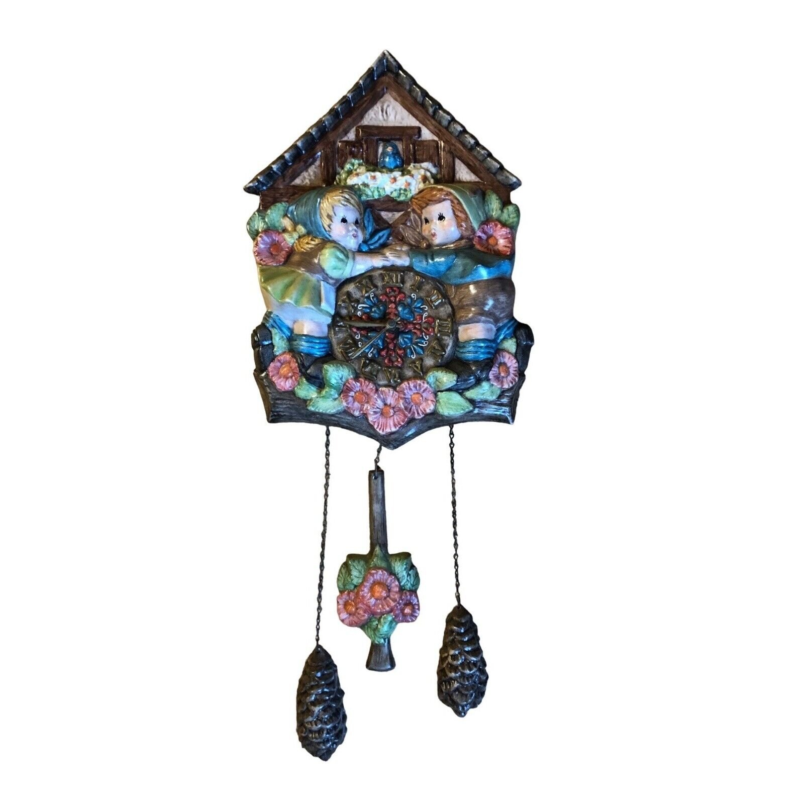 Vintage Ceramic Faux Cuckoo Clock Alpine Haus Black Forest - 2.5 feet tall