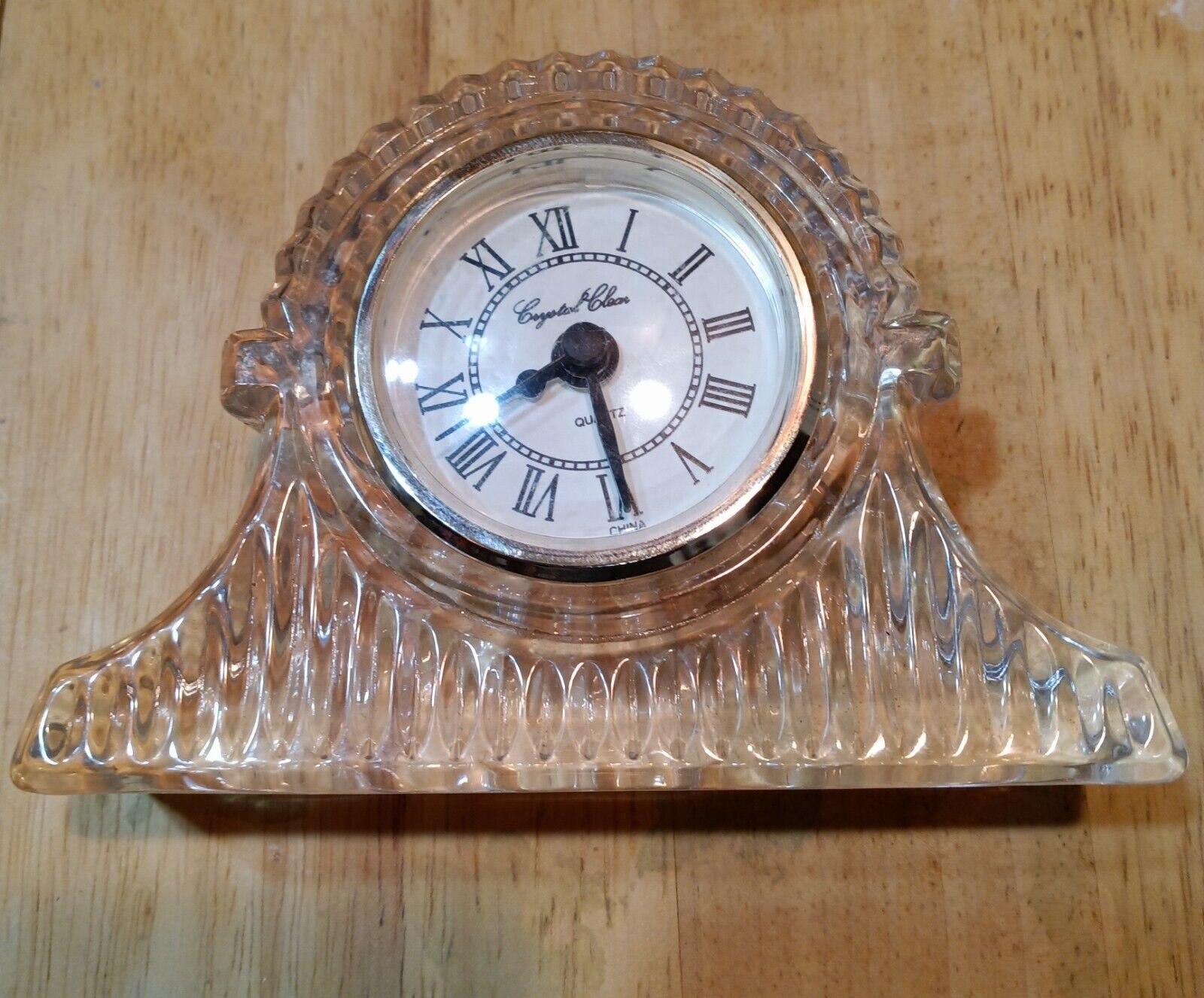 Vintage Crystal-Clear Quartz Mantel Clock, lead crystal desk clock. 5" X 3.75"