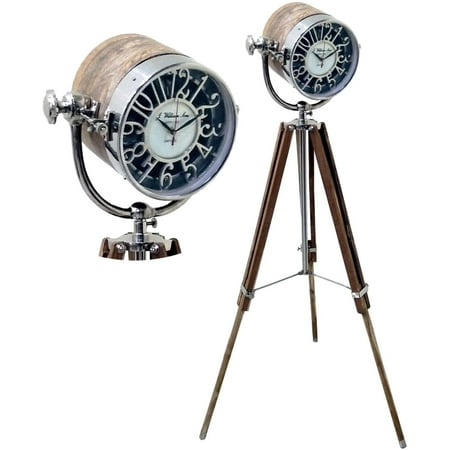 Vintage Design Nautical Wooden Spot Light Model Clock Tripod Stand Decorative