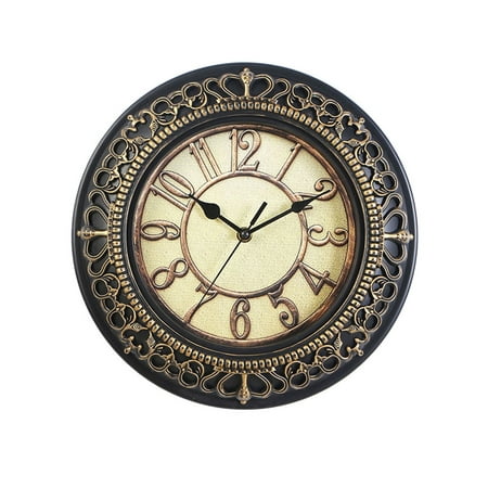 Vintage Dial Clock European Round Carved Silent Clock 3D Large Decorative Wall Clock for Living Room Bedroom Kitchen(Golden)