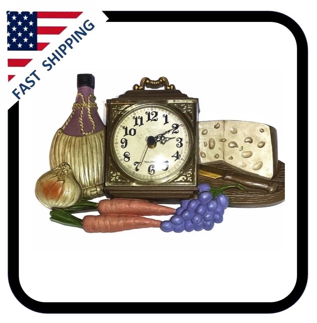 Vintage New Haven Burwood Quartz Wall Clock Wine & Cheese Grapes Vegetables