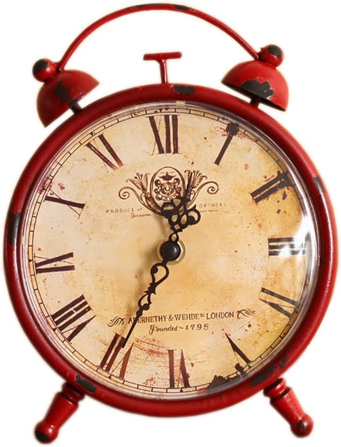 Vintage Table Clock，Creative European Style Antique for Home Decor，Retro Iron Craft Shelf Desk Gift Clock (Red)