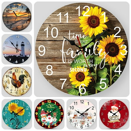 VOCOO Retro Wall Clock, 10'' Sunset Round Quartz Clocks for Home Kitchen Bedroom Decoration(Battery Operated)