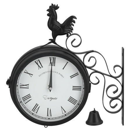 Wall-Mounted Antique Retro Clock, Wrought Iron Retro Cock Design Wall Clock Silent Non Ticking Double Sided Round Clock for Patio Garden Home Use