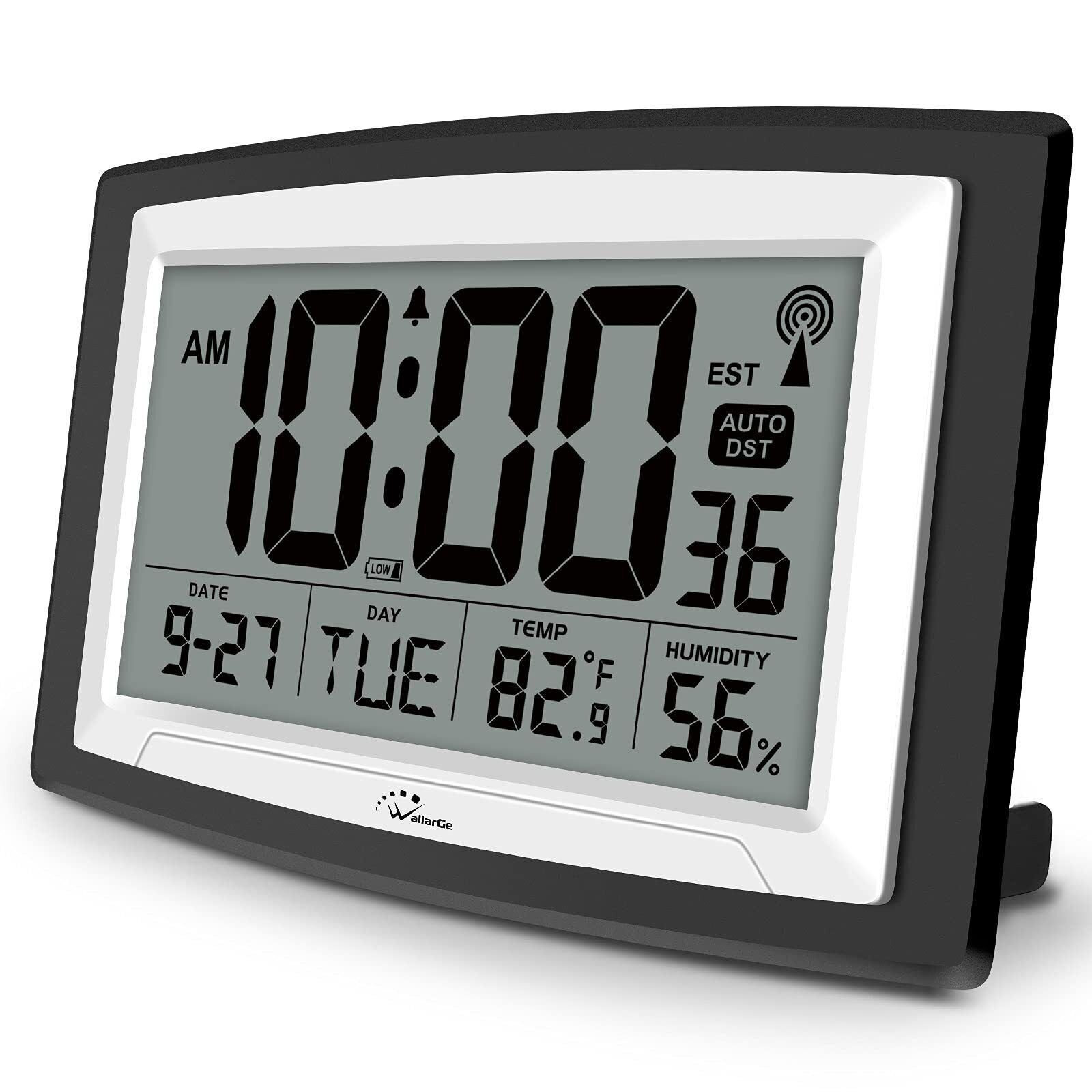WallarGe Atomic Clock with Indoor Temperature and Humidity, 12.5 Inch Self-Se...