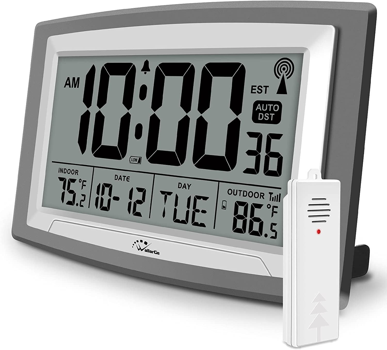 WallarGe Atomic Clock with Outdoor and Indoor Temperature - Self-Setting Alarm D