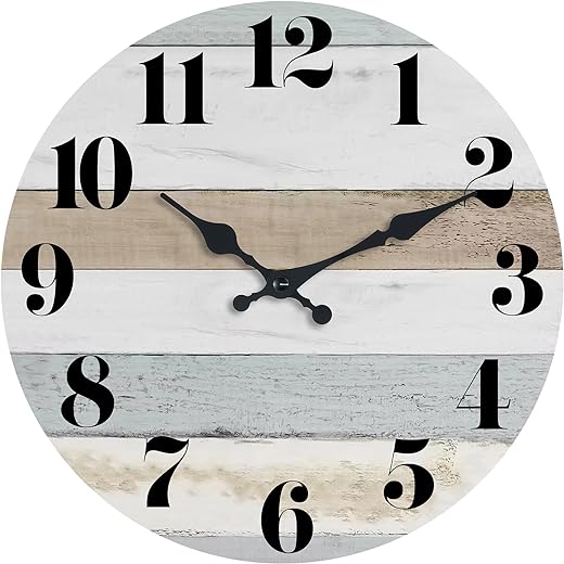 Wall Clock - 10 Inch Silent Decorative Vintage Style Wall Clock Battery Operated Country Rustic Design for Kitchen, Bathroom, Bedroom, Living Room