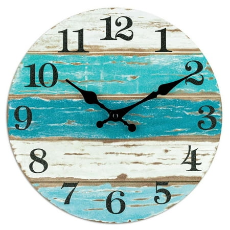 Wall Clock-Beach Blue Wall Clocks Battery Operated Silent Non-Ticking, Kitchen Living Room Office 10 Inch