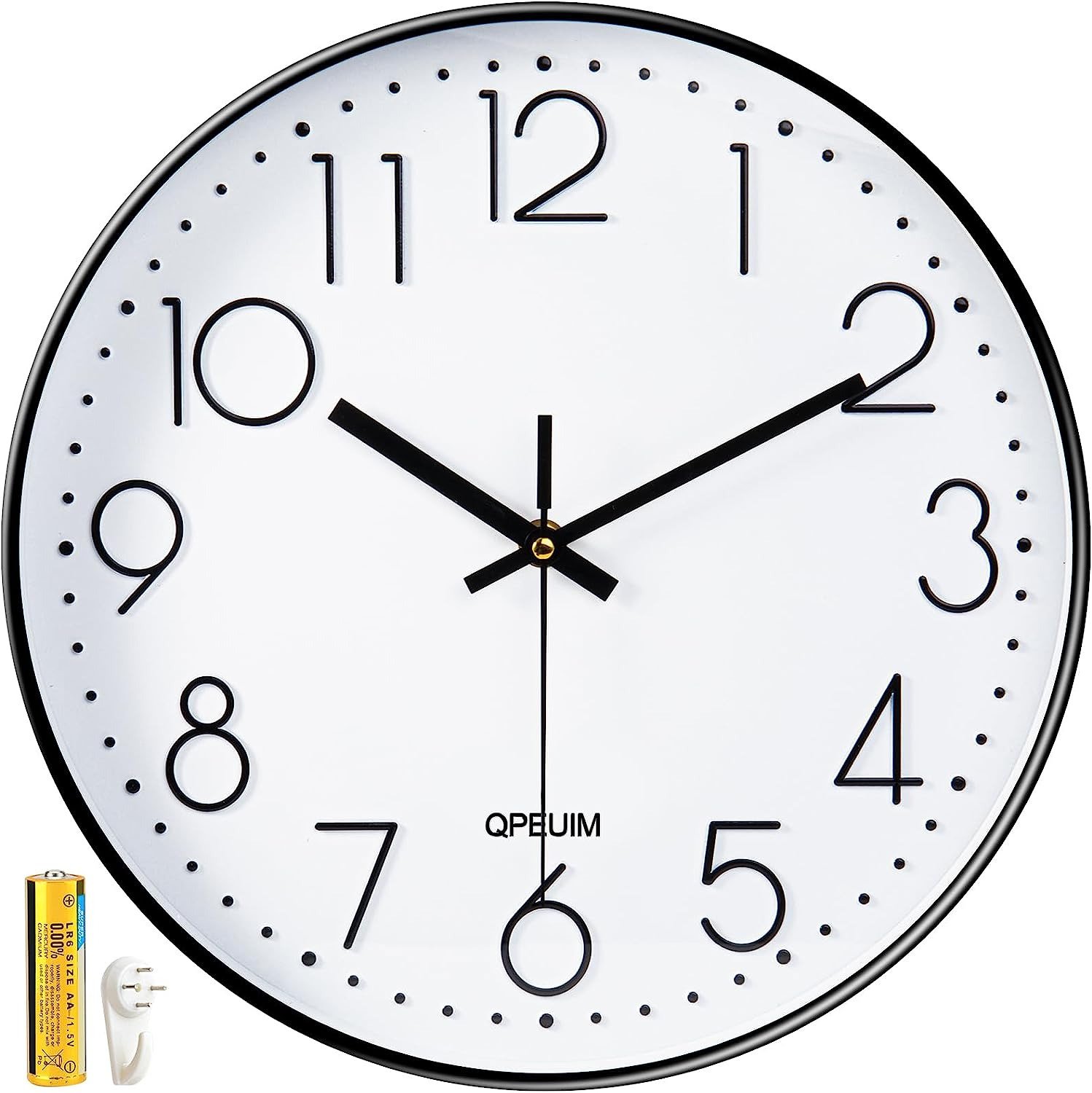 Wall Clock 12 Inch Wall Clocks Non-Ticking Battery Operated with Stereoscopic Di