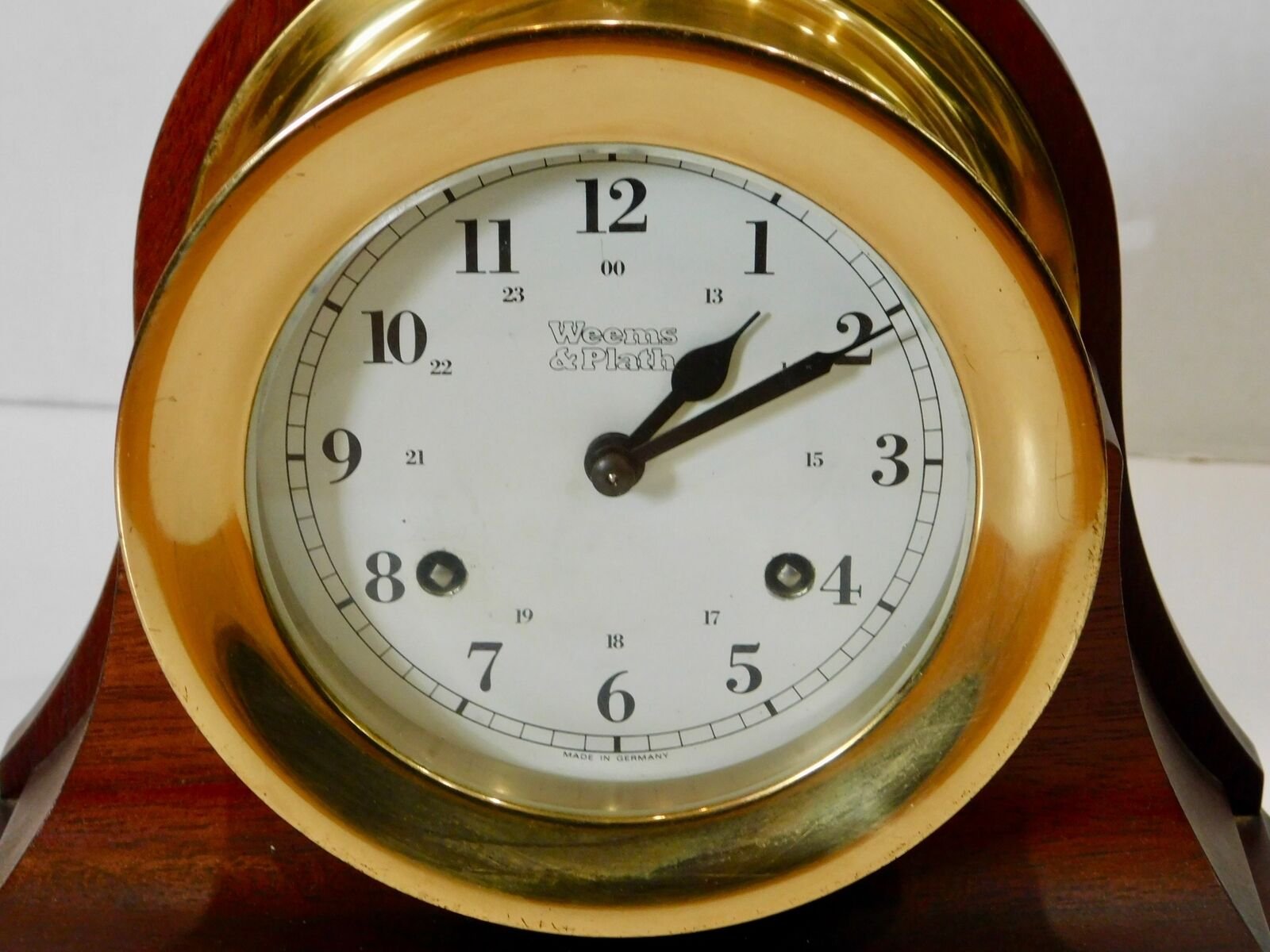 Weems & Plath Brass Ship's Bell Clock with Wooden Stand Germany