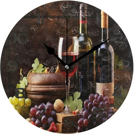 Wellsay Wall Clock Vineyard Wine Drape 10 Inch Silent Non Ticking Quality Quartz Battery Operated Digital Round Easy to Read for Home Office Kitchen Decorative