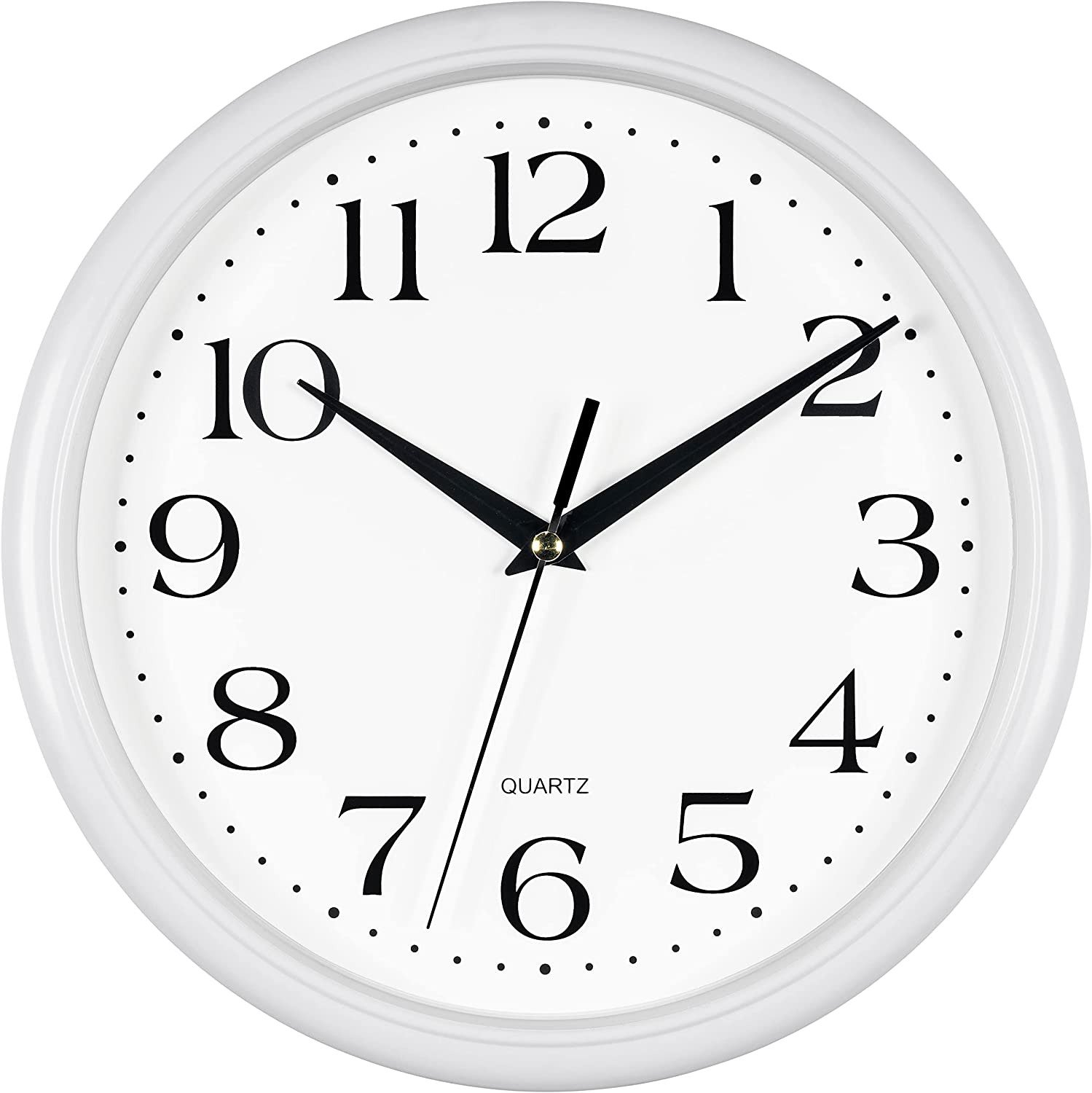 White Wall Clock Silent Non Ticking 10 Inch Quality Quartz Battery Operated roun