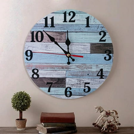 Wrvxzio Wall Clocks Vintage Coastal Worn Blue 10 Inch Round Battery Operated Wall Clock for Living Room Kitchen Bathroom Bedroom