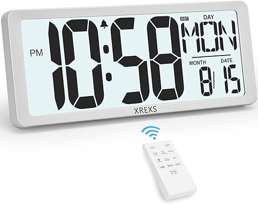 XREXS Large Digital Wall Clock with Backlight, 14.17 Inch Large Display Wall Clock with Remote Control, Count Up & Down Timer, Battery Operated Digital Wall Clock with Temperature, Date&Week for Home