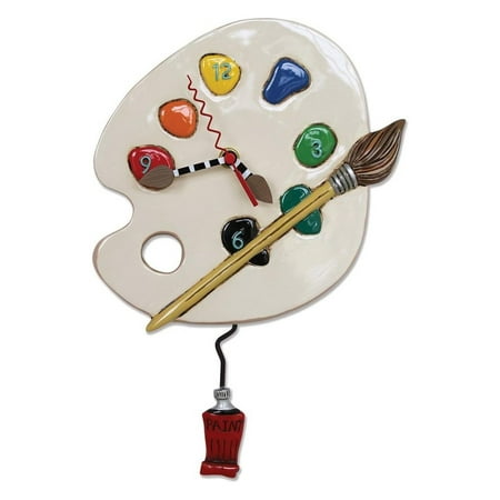 ZQRPCA Art Time Whimsical Artist Palette Pendulum Wall Clock ,13x8.5 inches ,White, Red