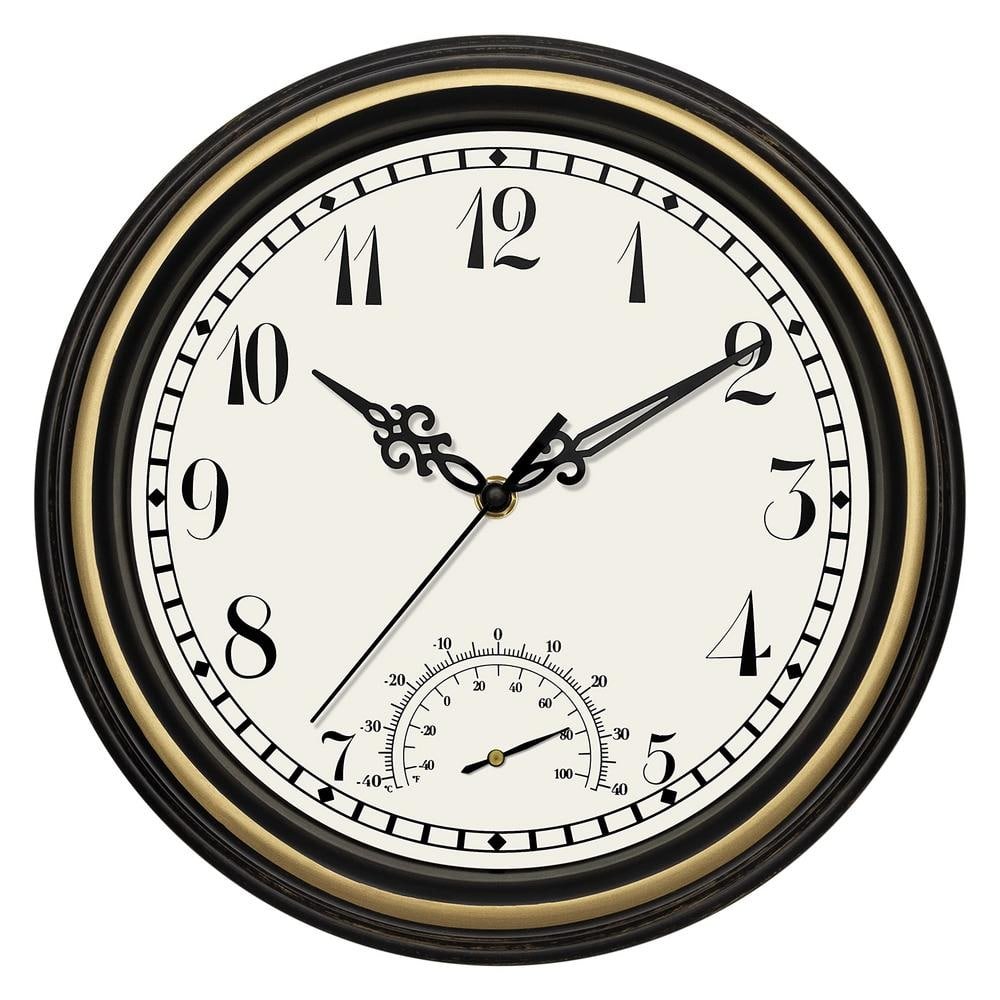 12 in. Gold Indoor Outdoor Waterproof Wall Clock