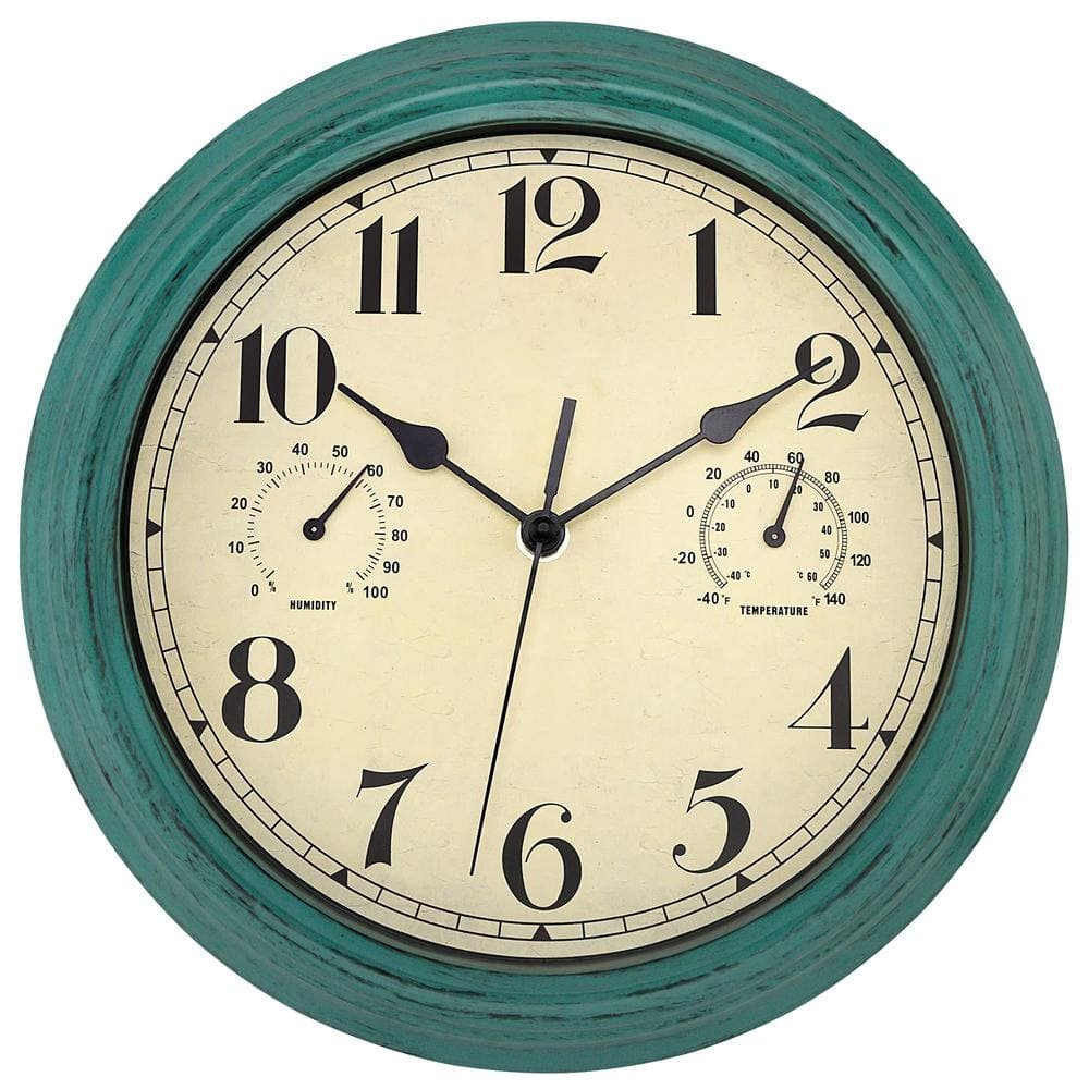 12 in. Green Indoor Outdoor Waterproof Wall Clock