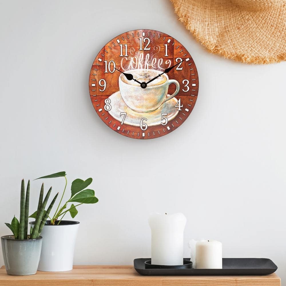 12 in. Round Coffee Decorative Quartz Analog Wall Clock