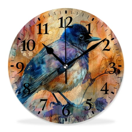 14 Inch Wall Clock Battery Operated Silent Clock Decorative for Office, Kitchen, Outdoor, Living Room，Retro Vintage Paris Eiffel Tower Bird on Purple Flower attractive