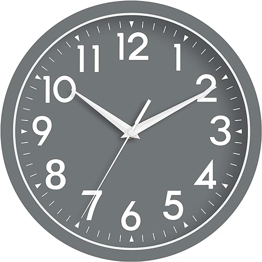 14 Inch Wall Clock, Large Wall Clocks Battery Operated, Big Silent Non-ticking Analog Clock Decorative for Living Room, Office, Kitchen, Outdoor,Classroom, Bedroom, Bathroom, School, Home(Gray)