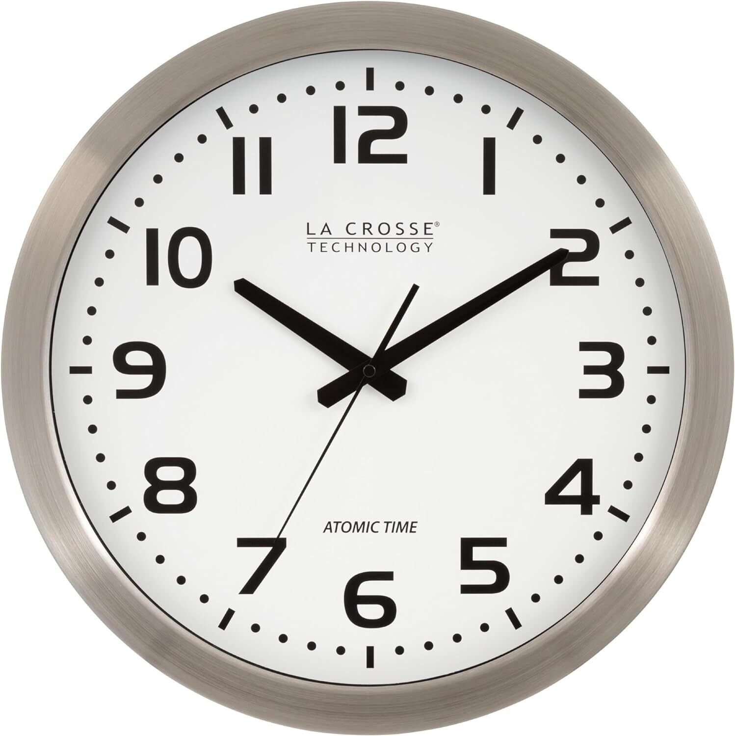 16 Inch Stainless Steel Atomic Clock with White Dial