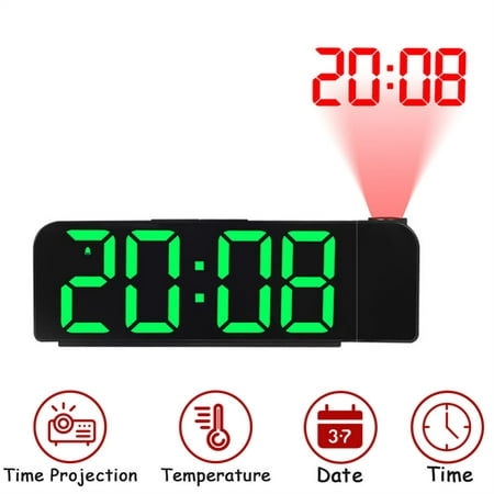 180 Degree Rotation Projection Alarm Clock 12/24h Led Digital Clock Usb Rechargeable Ceiling Projector