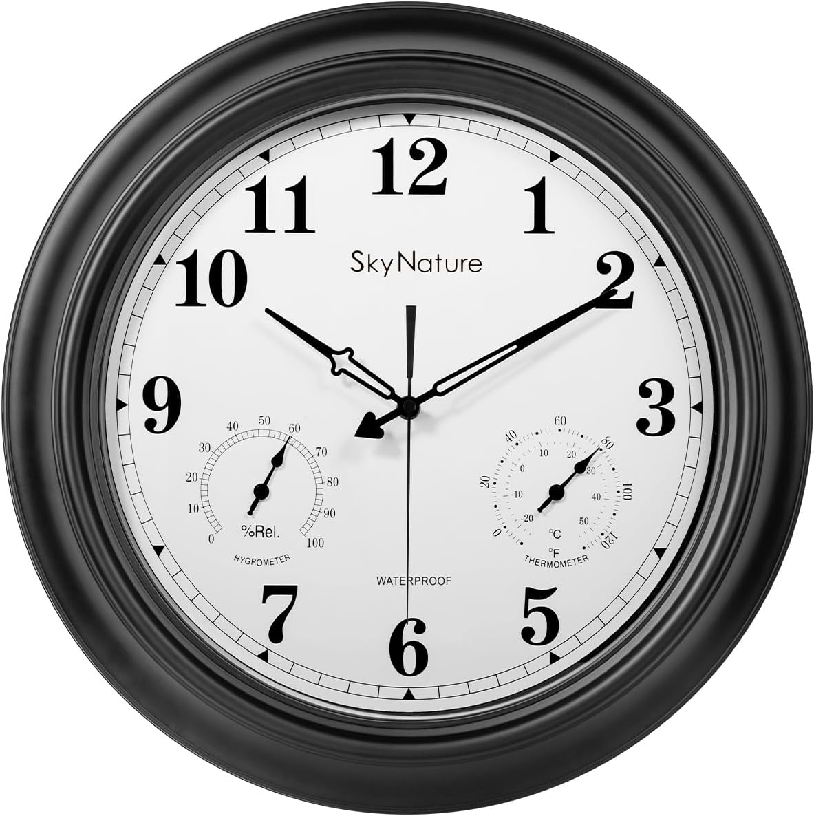 18 Inch Large Outdoor Clock, Silent Battery Operated Waterproof Wall Clock with Thermometer, Non Ticking Round Retro Indoor Outdoor Clock for Patio, Pool, Garden. Living Room, Kitchen Decor - Black