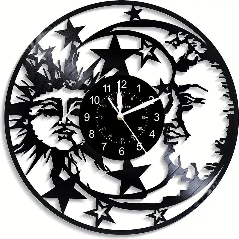 1 pc Astrology Wall Clock, Retro Vinyl Retro Wall Clock, Sun & Moon Art 12"