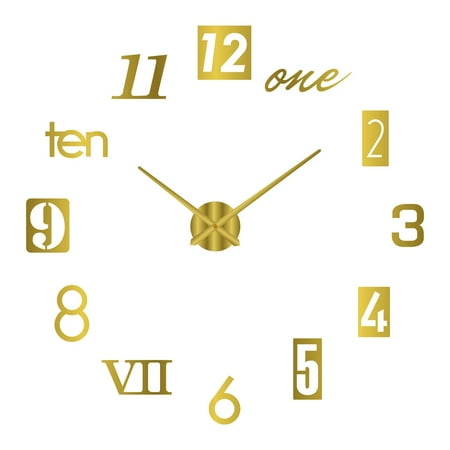 2023 Modern Design Large Wall Clock 3D DIY Quartz Clocks Fashion Watches Acrylic Mirror Stickers Living Room Home Decor Horloge 013 Golden 2D (16 inch)