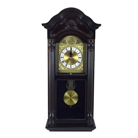 25.5 in. Antique Mahogany Cherry Oak Chiming Wall Clock with Roman Numerals