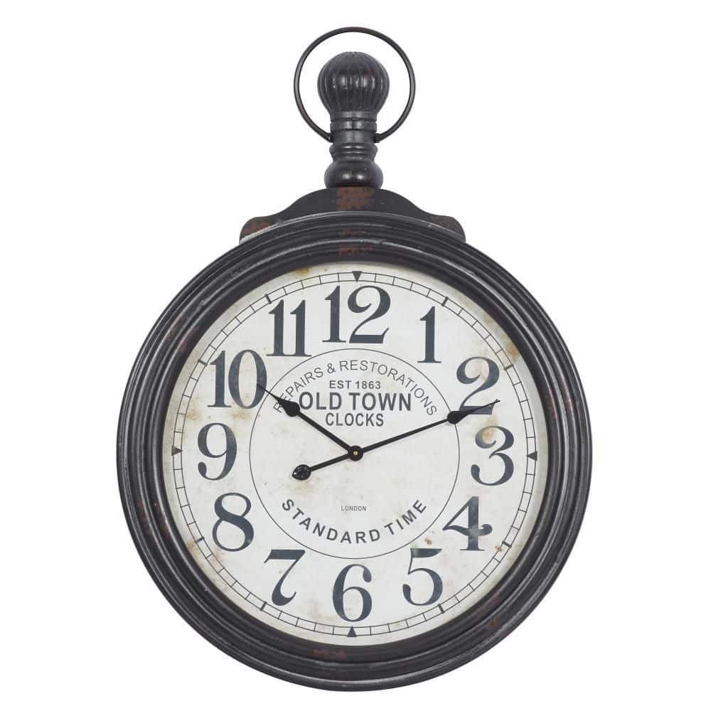 28 in. x 39 in. Brown Wooden Distressed Pocket Watch Style Wall...