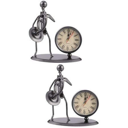 2 Pack Wrought Iron Clock Alarm for Bedroom Creative Vintage Decor Flip Craft Desk Metal Stainless Steel Office