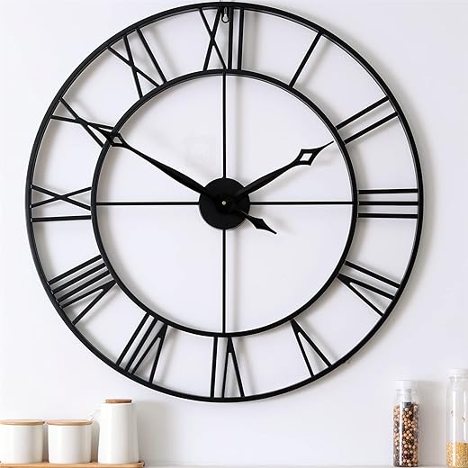 30 Inch Large Wall Clock Modern, Oversized Roman Numeral Decorative Art Metal Wall Clock, Big Black Wall Clocks for Living Room Decor, Farmhouse Home Decor,Office (30