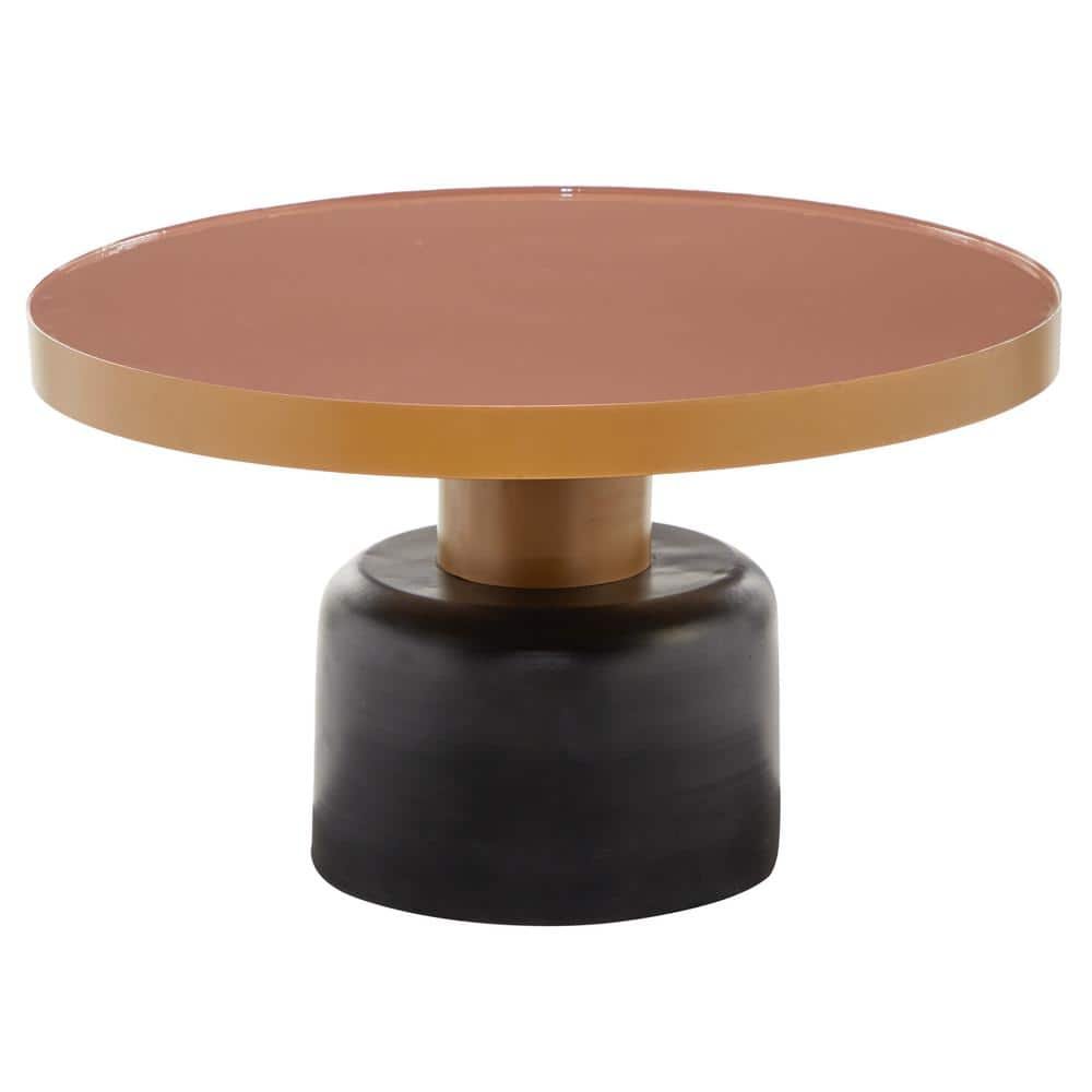 30 in. x 18 in. Round Gold and Black Metal Coffee Table...