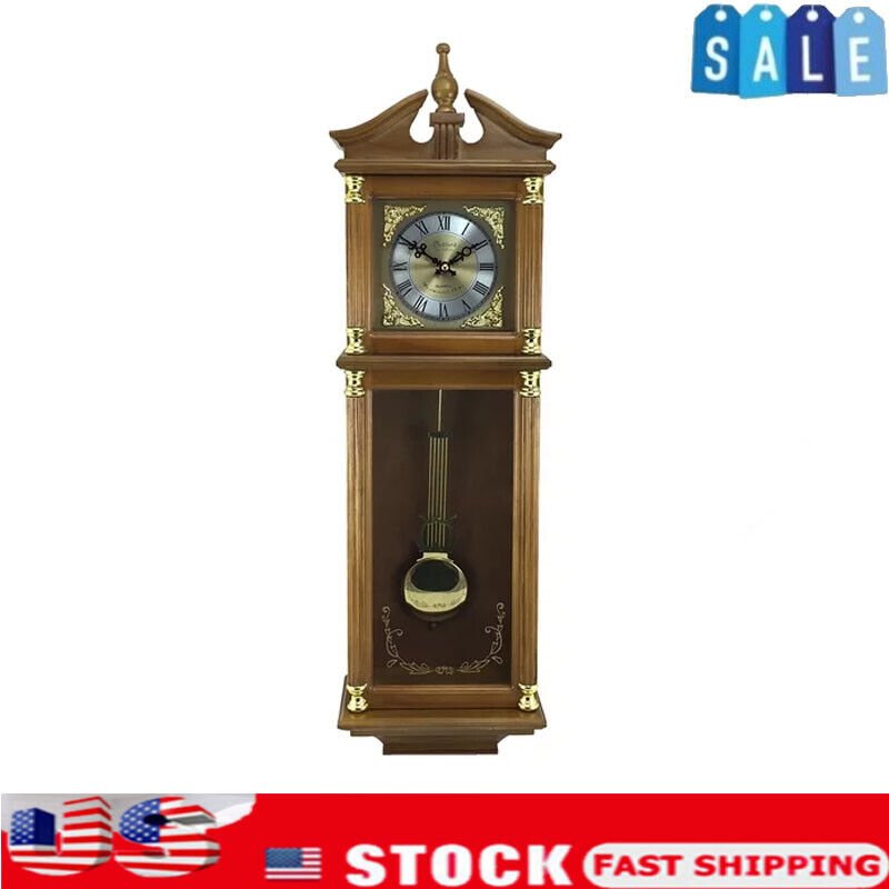 34.5" Antique Chiming Wall Clock with Roman Numerals Home Art Decor Oak Finish